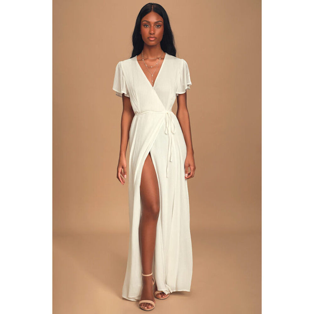 Lulus Heart Of Marigold White Wrap Maxi Dress - Size S